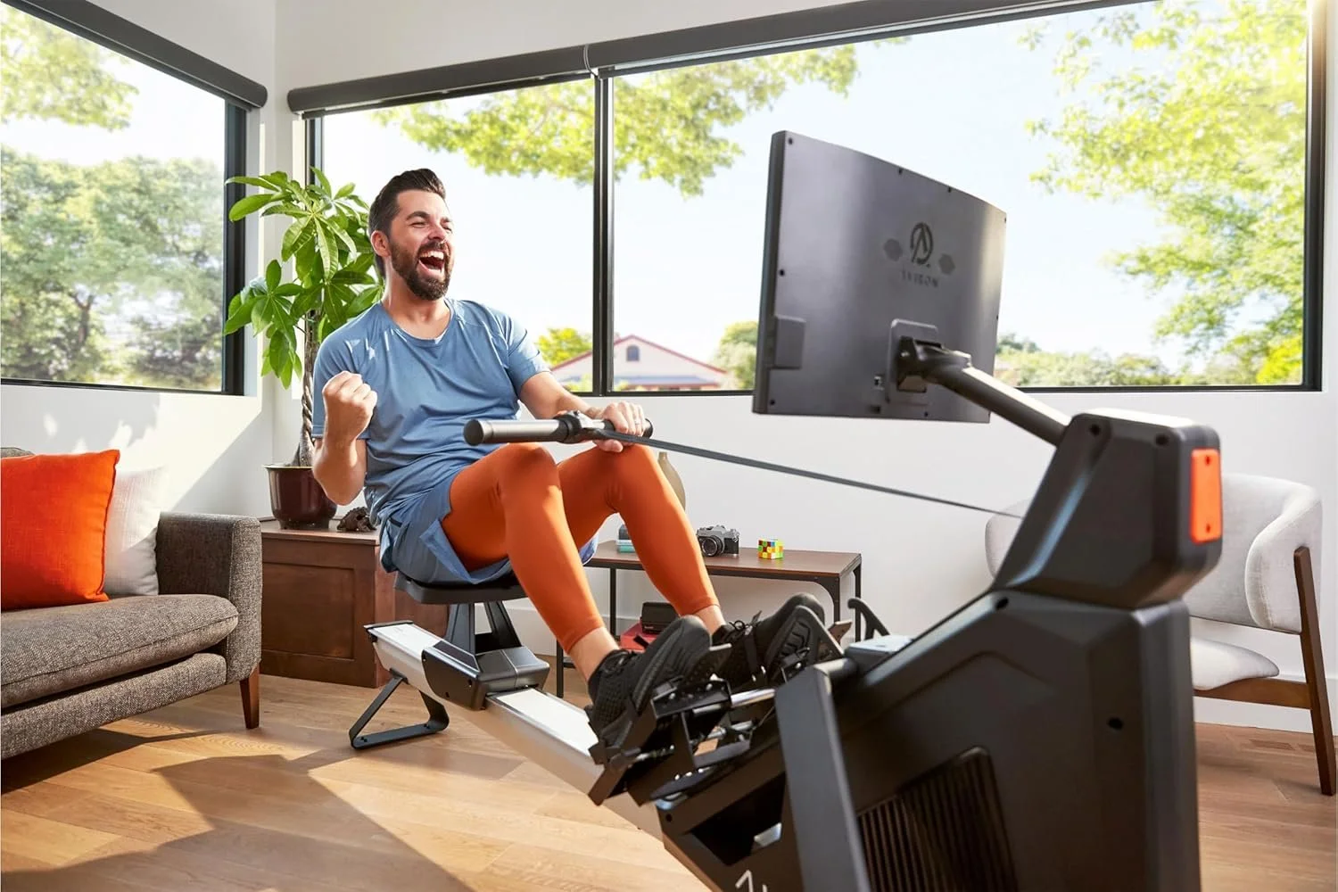 Aviron Strong Series Rower: 22″ HD Touchscreen, Dual Air & Magnetic Resistances up to 100 lbs. Game-Based Workouts, Streaming, Compact Designs - Image 4