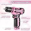 Pink Tool Kit Box Drill Set:DEKOPRO Home Mechanic Toolbox with 12V Power Cordless Drill Hand Repair Tools Sets Combo Kits Storage Organizer Drawer Case for Men & Women - Image 5