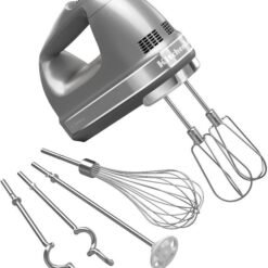 KitchenAid 9-Speed Digital Hand Mixer with Turbo Beater II Accessories and Pro Whisk – Contour Silver