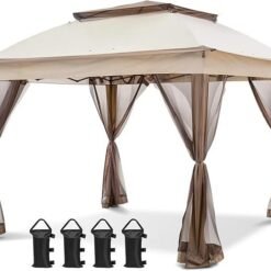 COOS BAY 11×11 Pop Up Gazebo with Mesh Netting, Instant Outdoor Canopy Tent, Water Resistant Shelter with UPF 50+ UV Protection, 121 Sq Ft Coverage, Beige