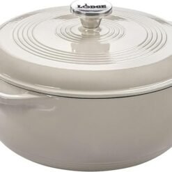 Lodge Essential Enamel Cast Iron Dutch Oven – Perfect for Bread Baking, Braising, Marinating & Slow Cooking – Features Moisture-Sealing Lid & Dual Handles – Kitchen Essentials – 6 Quarts – Oyster White