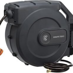 Giraffe Tools Retractable Garden Hose Reel 1/2 Inch x 155 with 5 ft Leader Hose, Heavy Duty, Any Length Lock, Slow Return System, Wall Mounted and 180 Deg Swivel Bracket