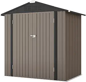 Patiowell 6×4 FT Outdoor Storage Shed, Garden Tool Storage Shed with Sloping Roof and Double Lockable Door, Outdoor Shed for Garden Backyard Patio Lawn, Brown