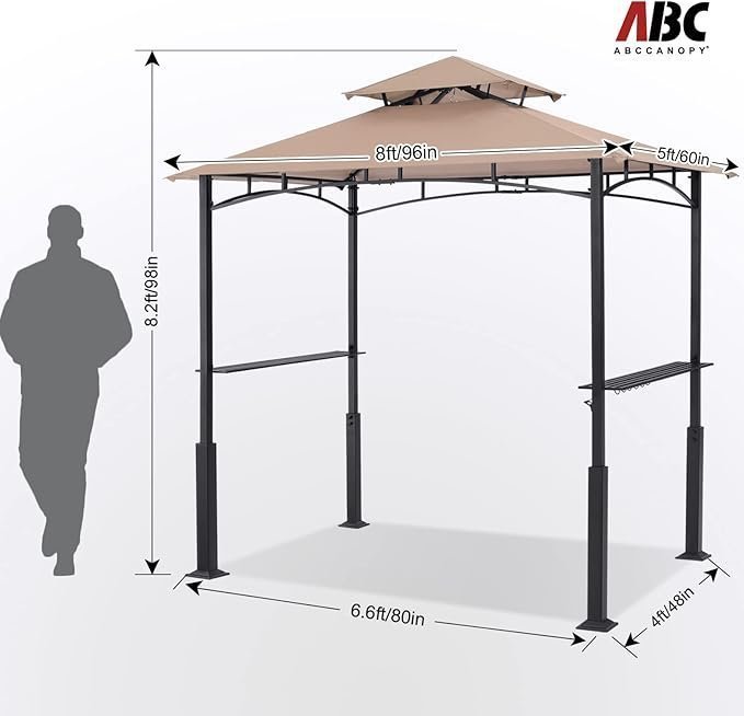 ABCCANOPY 8×5 Grill Gazebo – Outdoor BBQ Canopy Shelter with Led Light for Patio Backyard Grilling (Khaki) - Image 2