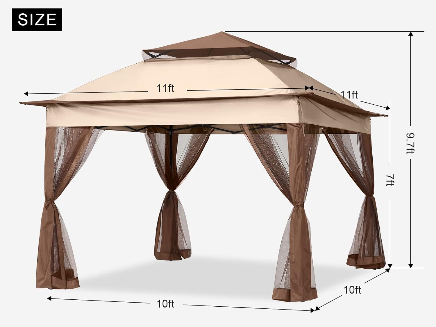 MASTERCANOPY Patio Gazebo Outdoor Pop Up Gazebo with Mesh Walls (11×11,Champagne) - Image 3