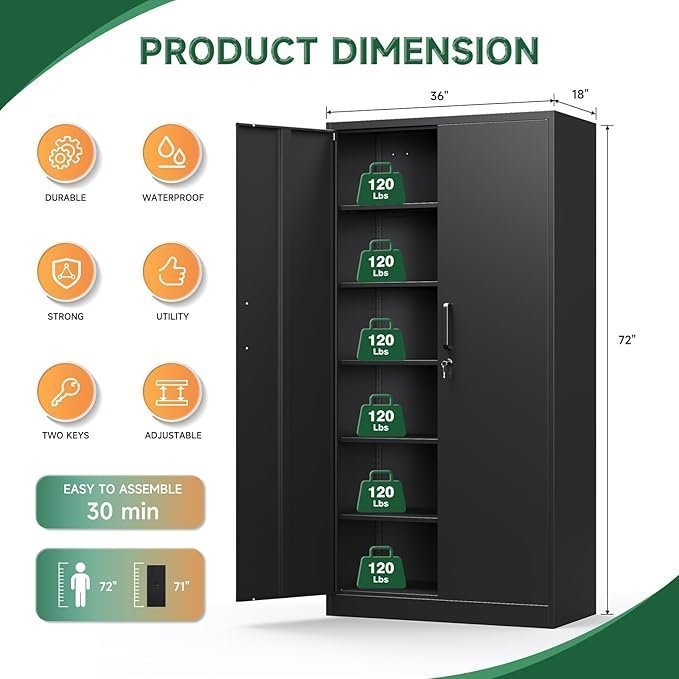 Letaya Metal Garage Storage Cabinets with Lock-72 Tall Tool Organizer Steel Lockers, 5 Adjustable Layers Shelves for Home,Office,Warehouse,Garage,(Black-72“) | with Lock, 72 Tall, Tool Organizer - Image 3