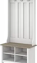 Bush Home Salinas Hall Tree with Shoe Storage Bench in Shiplap Gray and Pure White, Multi-Purpose Home Organizer, Entryway Solution with Seating and Hooks