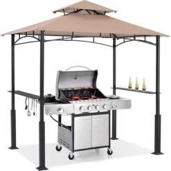 ABCCANOPY 8×5 Grill Gazebo – Outdoor BBQ Canopy Shelter with Led Light for Patio Backyard Grilling (Khaki)