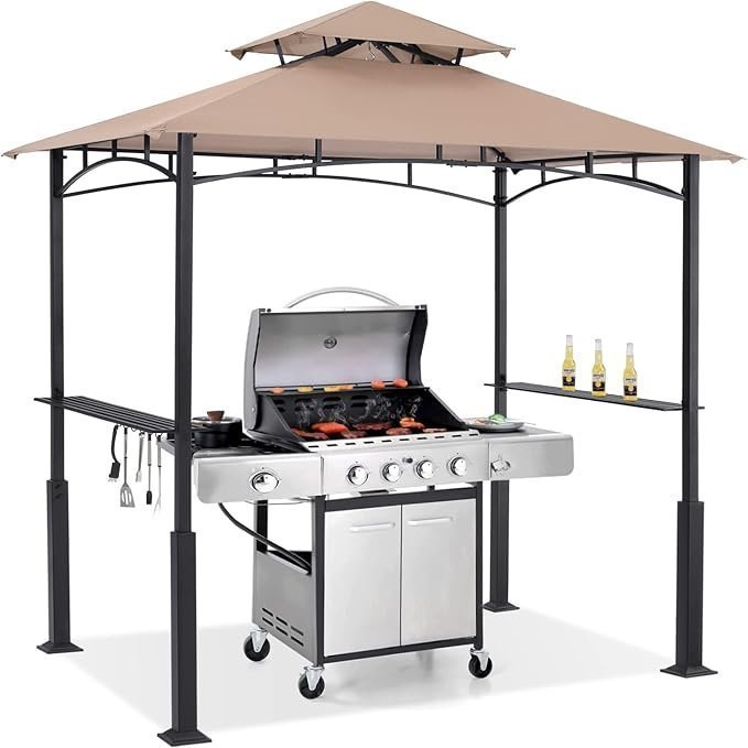 ABCCANOPY 8×5 Grill Gazebo – Outdoor BBQ Canopy Shelter with Led Light for Patio Backyard Grilling (Khaki)