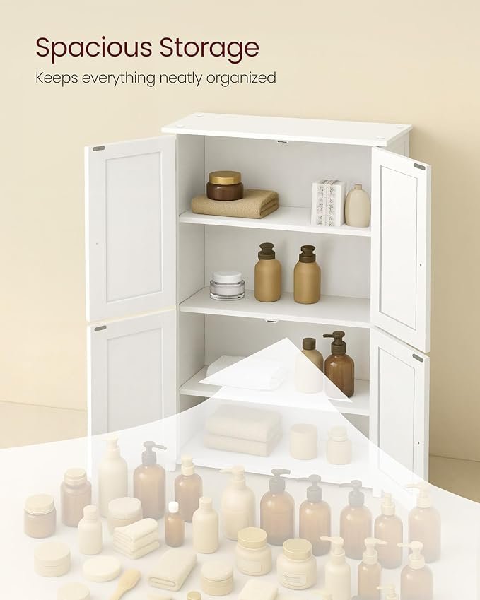 VASAGLE Floor Storage Cabinet, Shaker Cabinet with 2 Adjustable Shelves, 4 Doors, Tall Freestanding Organizer Unit, for Kitchen Bathroom Living Room, Cloud White UBBC553WH01S - Image 2