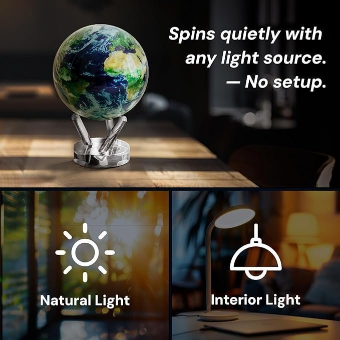 MOVA Globe – Earth with Clouds Classic (4.5″) | Self-Rotating Globe Powered by Light | Silent Motion, No Batteries or Wires | Unique Desk Decor or Gift for Space Lovers - Image 4
