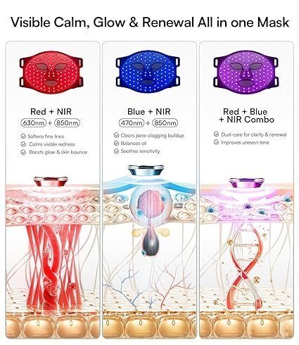 INIA Red Light Therapy Mask for Face – 4 Light Modes with 850nm NIR, Red & Blue LED Light Therapy, 2600mAh Rechargeable LED Face Mask for Radiant Glow at Home, Black - Image 6