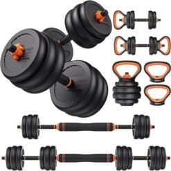 FEIERDUN DS2 Adjustable Dumbbells, 20/30/40/45/70/90lbs Free Weight Set with Connector, 5 in1 Dumbbells Set Used as Barbell, Kettlebells, Push up Stand, Weight Plate, Fitness Exercises for Home Gym Suitable Men/Women