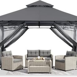 ABCCANOPY Gazebos for Patios 10×10 – Outdoor Steel Frame Gazebo with Mosquito Netting for Lawn Backyard Garden Deck (Dark Gray)