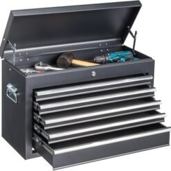 Winado 24″ Portable Metal Tool Box, 5 Drawers Toolbox with Top Storage Tray, Carry Handle, Ball Bearing Runners, Lockable Tool Chest Cabinet for Garage, Warehouse, Repair Shop & Home, Black