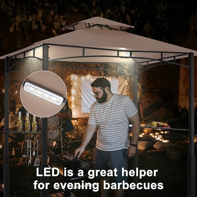 ABCCANOPY 8×5 Grill Gazebo – Outdoor BBQ Canopy Shelter with Led Light for Patio Backyard Grilling (Khaki) - Image 4