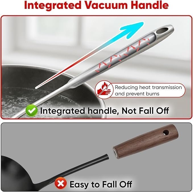 Newness 9 Pcs Cooking Utensils Set, 304 Stainless Steel Kitchen Utensils Set, Metal Kitchen Accessories, Include Soup Ladle, Slotted Skimmer Spoon, Spaghetti Spoon and Spatula, Dishwasher Safe - Image 3