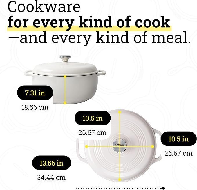 Lodge Essential Enamel Cast Iron Dutch Oven – Perfect for Bread Baking, Braising, Marinating & Slow Cooking – Features Moisture-Sealing Lid & Dual Handles – Kitchen Essentials – 6 Quarts – Oyster White - Image 3