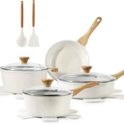 SENSARTE Nonstick Ceramic Cookware Set, 13-Piece Non-toxic Pots and Pans Set, Healthy Kitchen Cooking Set with Stay-Cool Handles, Silicone Tools and Pot Protectors, PFAS Free