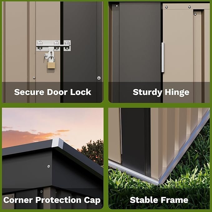 Patiowell 5×3 FT Outdoor Storage Shed, Tool Shed with Sloping Roof and Lockable Door, Metal Shed for Backyard Garden Patio Lawn, Brown - Image 2