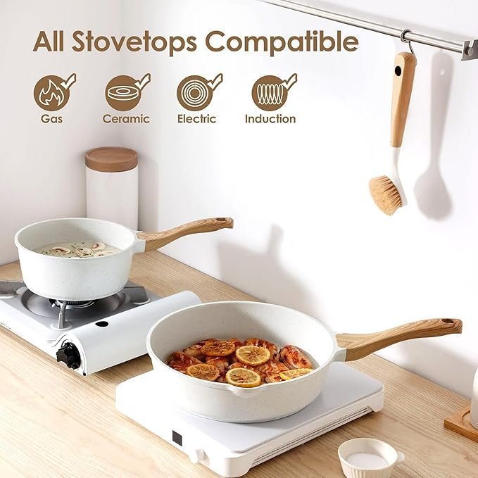 SENSARTE Nonstick Ceramic Cookware Set, 13-Piece Non-toxic Pots and Pans Set, Healthy Kitchen Cooking Set with Stay-Cool Handles, Silicone Tools and Pot Protectors, PFAS Free - Image 4