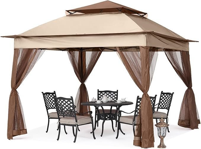 MASTERCANOPY Patio Gazebo Outdoor Pop Up Gazebo with Mesh Walls (11×11,Champagne) - Image 4