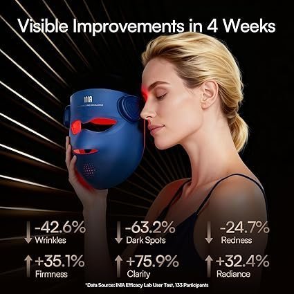 INIA Glow 4D Wireless Red Light Therapy Mask for face – Dual NIR, 320 LEDs, 4 Modes, Under-Eye Cooling, Cordless & Rechargeable LED Face Mask for Home & Travel, Skincare Gifts for Women Mom Wife, Blue - Image 4