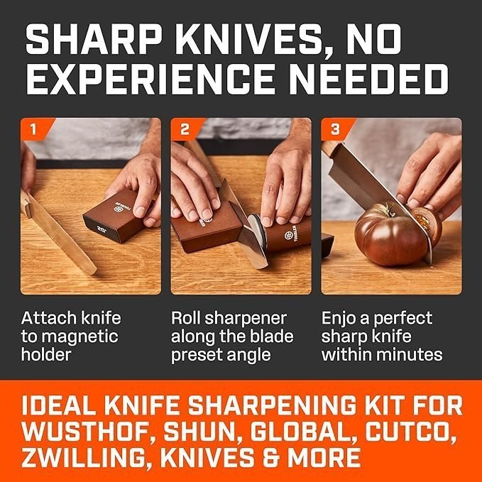 The Original Tumbler Rolling Knife Sharpener™ – Knife Sharpening Made Easy – Rolling Knife Sharpener Tool for Kitchen Knives – Knife Sharpener Kit Offers 15 & 20 Degree Sharpening (Wood) - Image 4