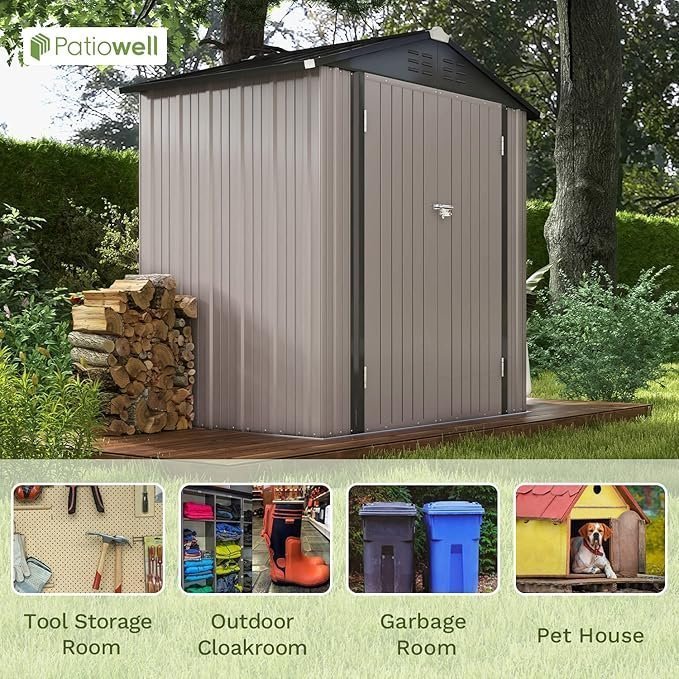 Patiowell 6×4 FT Outdoor Storage Shed, Garden Tool Storage Shed with Sloping Roof and Double Lockable Door, Outdoor Shed for Garden Backyard Patio Lawn, Brown - Image 3