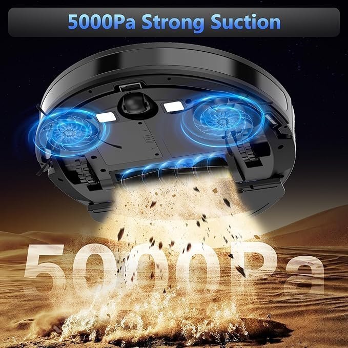 Tikom Robot Vacuum and Mop Combo, 5000Pa Robotic Vacuum Cleaner, 150 Min Max, App & Remote Control, Ideal for Hard Floor, Carpet, Pet Hair, Self-Charge(G8000 Max) - Image 4