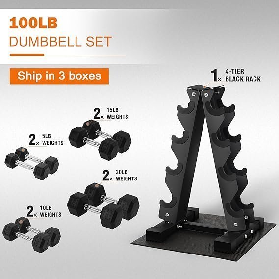 Fitvids Rubber Coated Hex Dumbbell Set with Storage Rack, 100/150/200/550 LB Hand Weight Set with Anti-Slip Grip for Home Gym - Image 4