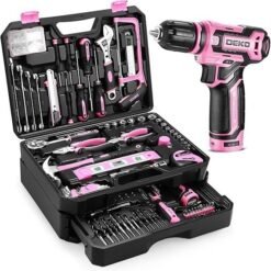 Pink Tool Kit Box Drill Set：DEKOPRO Home Mechanic Toolbox with 12V Power Cordless Drill Hand Repair Tools Sets Combo Kits Storage Organizer Drawer Case for Men & Women
