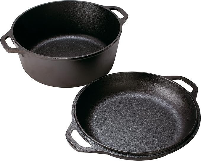 Lodge Cast Iron Double Dutch Oven – Pre-Seasoned 2-in-1 Cast Iron Cookware – Pot & Skillet Combo – Even Heat Retention – Oven-Safe, Versatile Pot – 5 Quart - Image 5