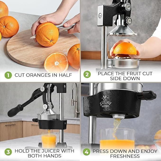 Zulay Kitchen Cast Iron Juicer – Easy-to-Clean Heavy-Duty Manual Juicer, Professional Citrus Juicer – Stainless Steel Lemon Squeezer – Manual Citrus Press & Orange Squeezer – Orange Juicer (Black) - Image 3
