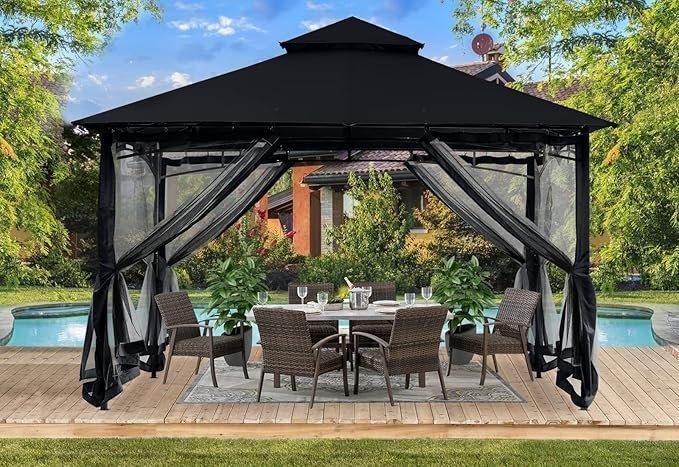 ABCCANOPY Gazebos for Patios 10×12 – Outdoor Steel Frame Gazebo with Mosquito Netting for Lawn Backyard Garden Deck (Black) - Image 5