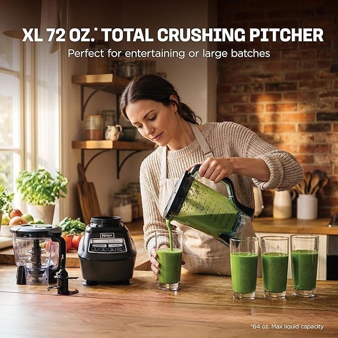 Ninja Kitchen System | All-in-One Food Processor & Blender for Smoothies | Includes Pitcher, (2) 16 oz. To-Go Cups & 8-Cup Bowl | Makes Salsa, Dough, Shakes, & Frozen Drinks | 1500W | Black | BL770 - Image 4