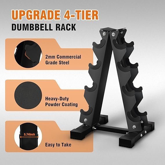 Fitvids Rubber Coated Hex Dumbbell Set with Storage Rack, 100/150/200/550 LB Hand Weight Set with Anti-Slip Grip for Home Gym - Image 2