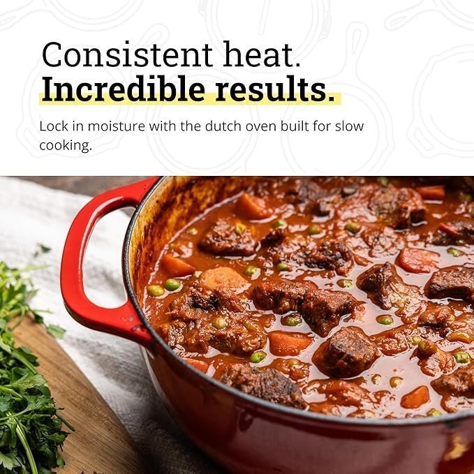 Lodge Essential Enamel Cast Iron Dutch Oven – Perfect for Bread Baking, Braising, Marinating & Slow Cooking – Features Moisture-Sealing Lid & Dual Handles – Kitchen Essentials – 6 Quarts – Island Spice Red - Image 3
