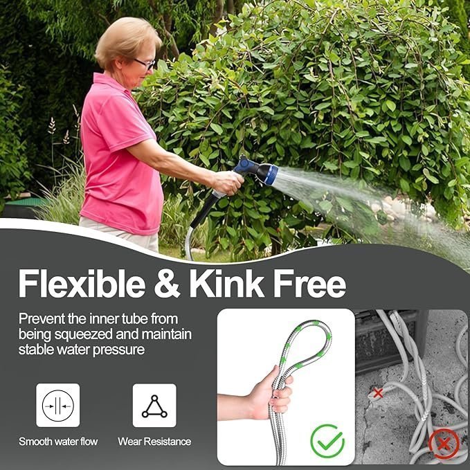 SPECILITE 200ft 304 Stainless Steel Garden Hose Metal, Heavy Duty Water Pipe with Nozzles for Yard, Outdoor – Flexible, Never Kink & Tangle, Puncture Resistant (Sliver) - Image 3