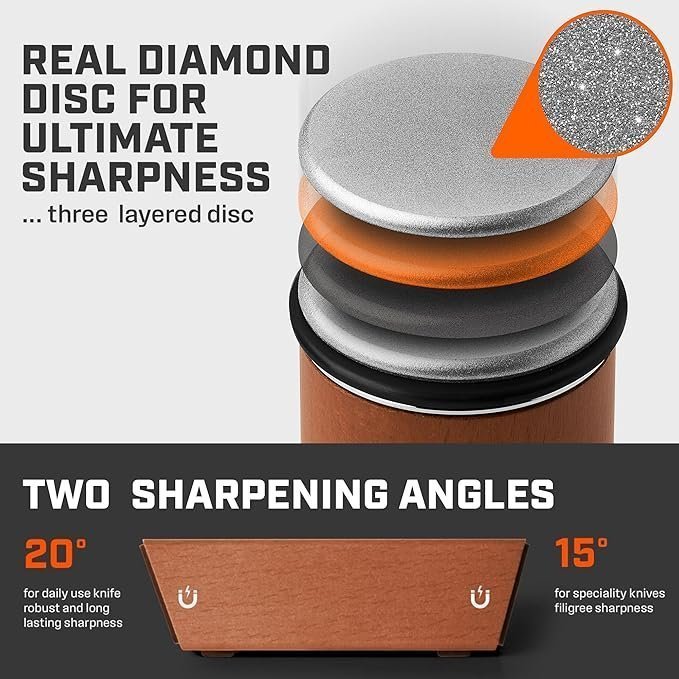 The Original Tumbler Rolling Knife Sharpener™ – Knife Sharpening Made Easy – Rolling Knife Sharpener Tool for Kitchen Knives – Knife Sharpener Kit Offers 15 & 20 Degree Sharpening (Wood) - Image 3