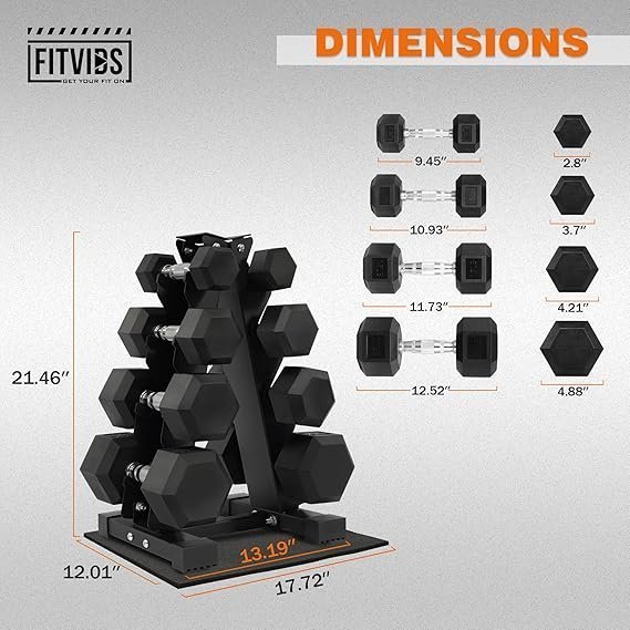 Fitvids Rubber Coated Hex Dumbbell Set with Storage Rack, 100/150/200/550 LB Hand Weight Set with Anti-Slip Grip for Home Gym - Image 5
