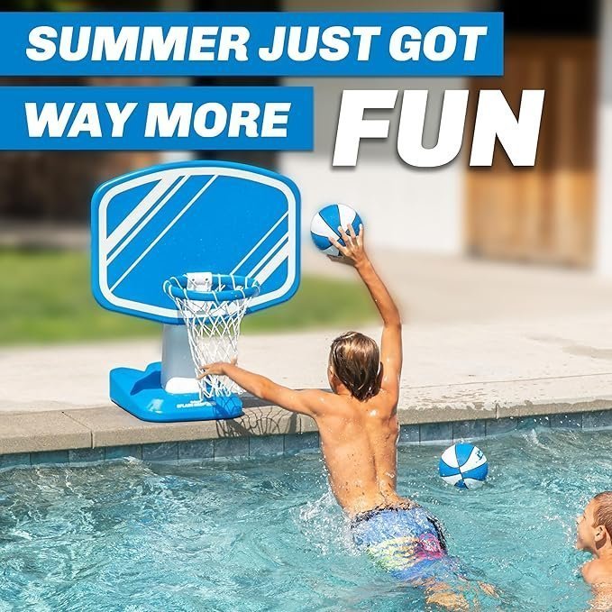 GoSports Splash Hoop Swimming Pool Basketball Game, Includes Poolside Water Basketball Hoop, 2 Balls and Pump – Choose Your Style - Image 2