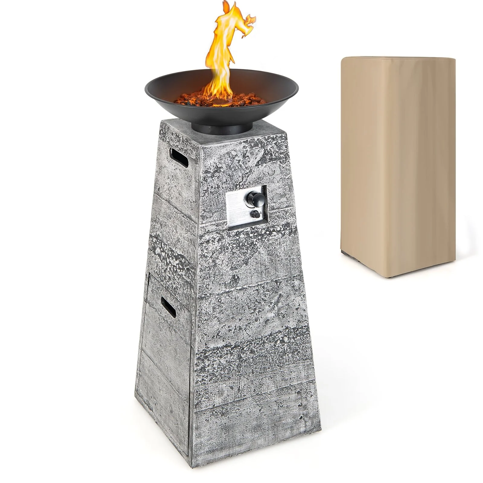 Costway 48 Inch Propane Fire Bowl Column with Lavas Rocks and PVC Covers - Image 7