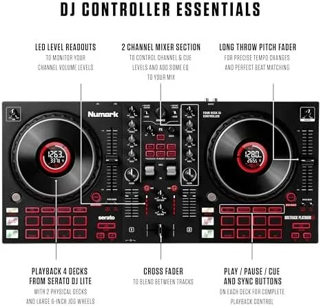 Numark Mixtrack Platinum FX Serato DJ Controllers with Jog Wheel Displays, 4 Decks, Mixers, Effects Paddles and (Audio Interface) - Image 6