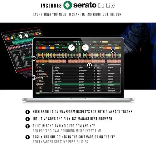Numark Mixtrack Platinum FX Serato DJ Controllers with Jog Wheel Displays, 4 Decks, Mixers, Effects Paddles and (Audio Interface) - Image 5