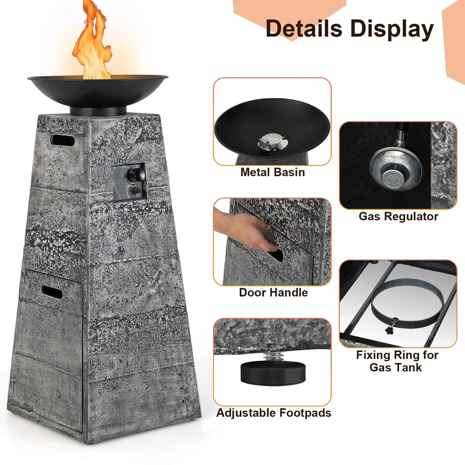 Costway 48 Inch Propane Fire Bowl Column with Lavas Rocks and PVC Covers - Image 3