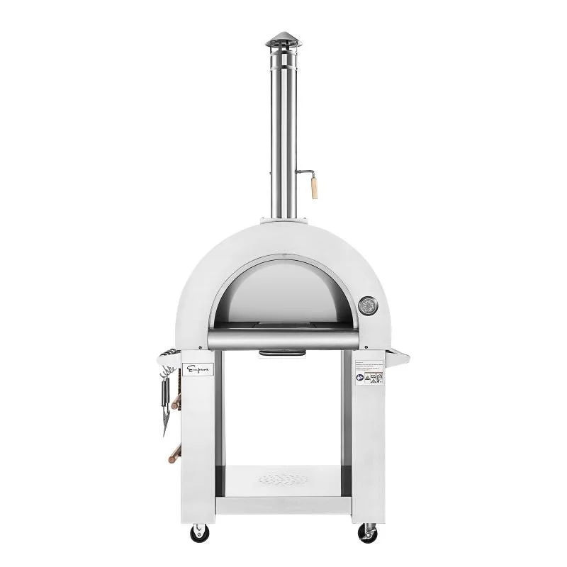 Empava PG06 Outdoor Woods Fired Pizza Ovens Stainless Steel Red with Wheel and Accessories - Image 2
