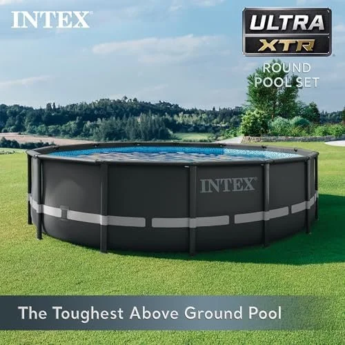 Intex Ultra XTR Frame 14′ x 42″ Round Above Ground Outdoor Swimming Pool Set with Sand Filter Pump, Ladder, Ground Cloth, and Pool Covers - Image 3