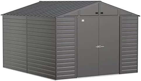 Arrow Select 10′ x 12′ Outdoor Lockable Steel Storage Shed Building, Charcoals - Image 4