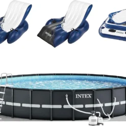 Intex Ultra XTR Round Frame Pool with Pumps, Cooler, and Floats (2 Packs)